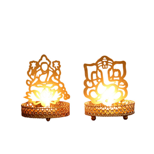 Lord Ganesha and Laxmi Shadow Tea Light Holder