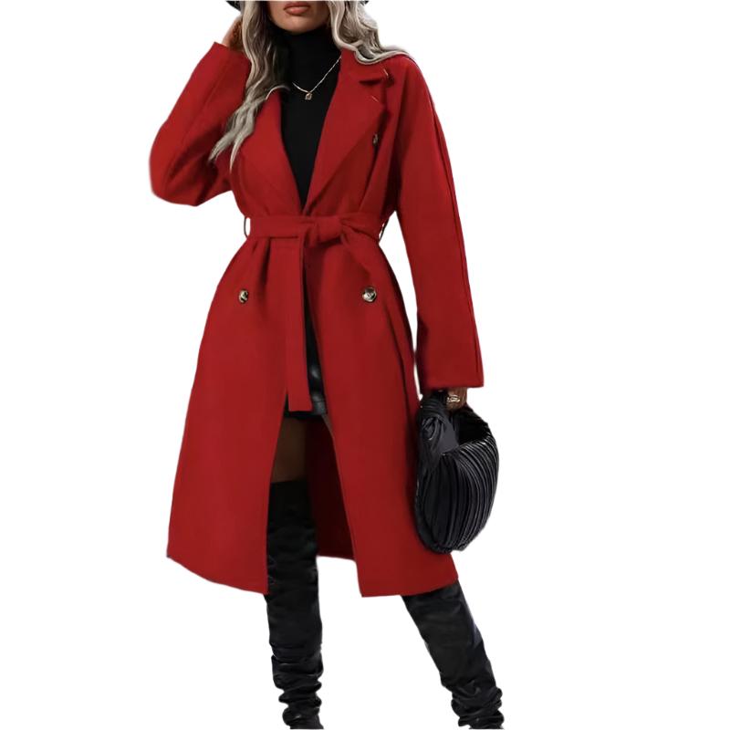 Lapel Double-breasted Trench Coat With Belt