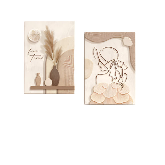 Decorative Painting Cream Style Abstract Line Character Mural