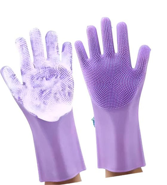 Silicon Hand Gloves for Kitchen Dishwashing and Pet Grooming,