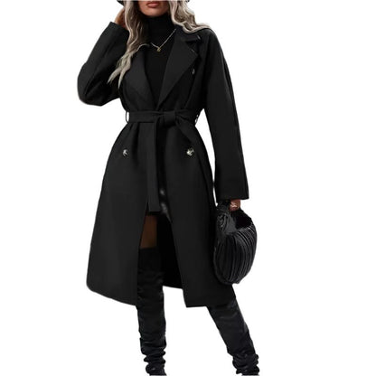 Lapel Double-breasted Trench Coat With Belt