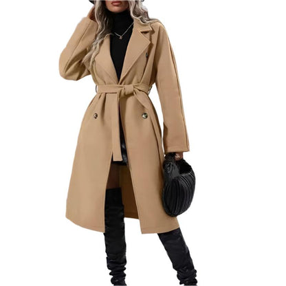 Lapel Double-breasted Trench Coat With Belt