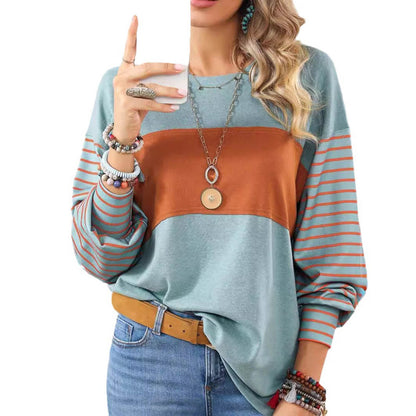 Womens Long Sleeve Pullover Tops Striped Basic T-shirt