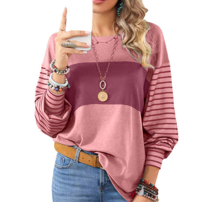 Womens Long Sleeve Pullover Tops Striped Basic T-shirt