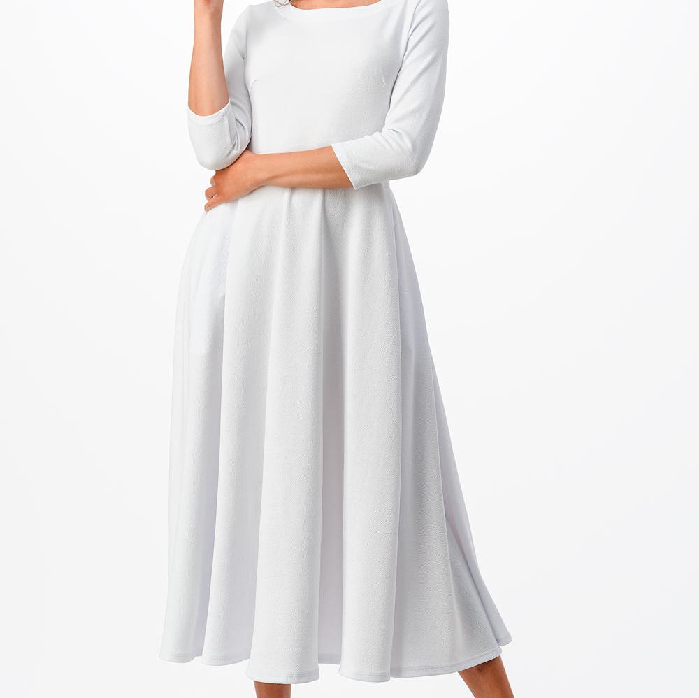 Midi A-Line Dress with 3/4 Sleeves and Pockets