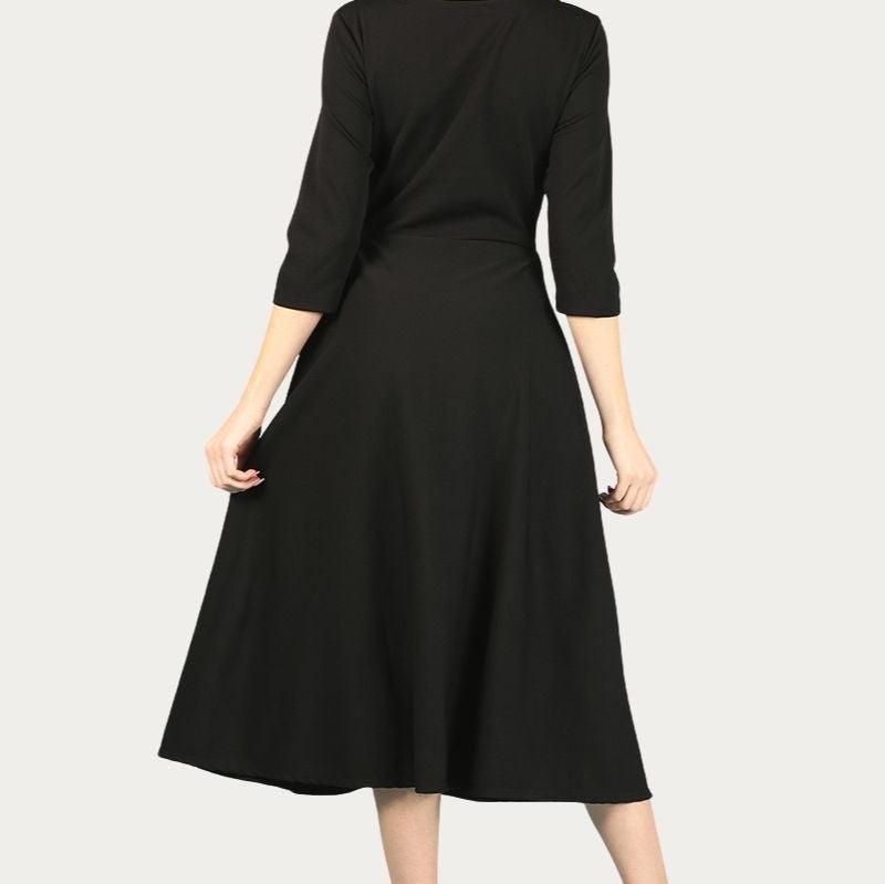 Midi A-Line Dress with 3/4 Sleeves and Pockets