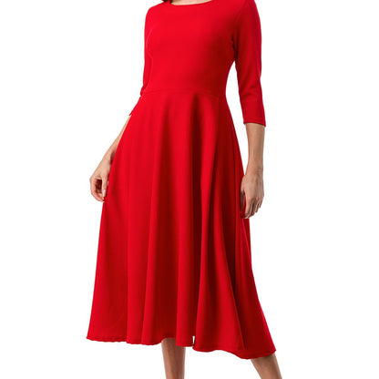 Midi A-Line Dress with 3/4 Sleeves and Pockets