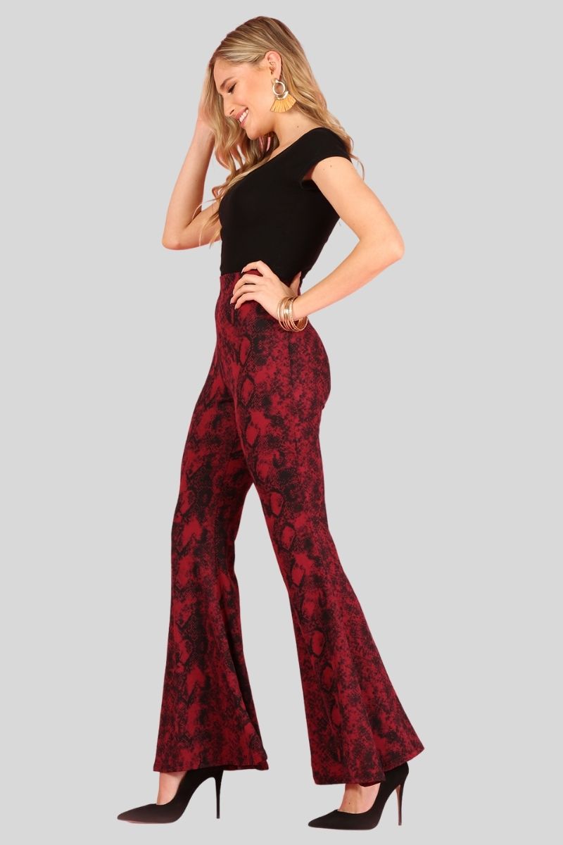 Print, High Waist, Flared Bottom Pants